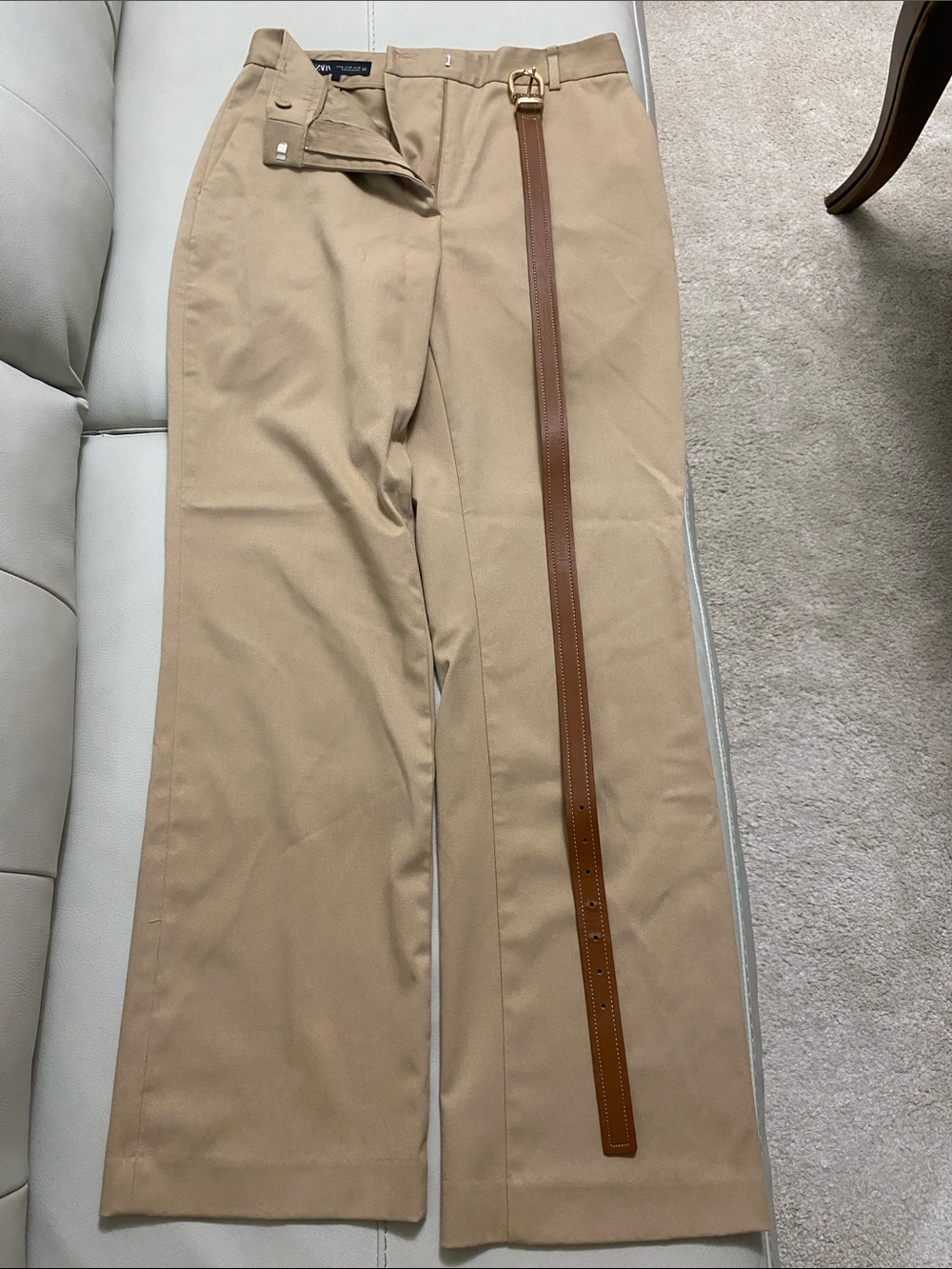 Zara Women’s Classic Khaki Dress Pants with Belt - Straight Fit